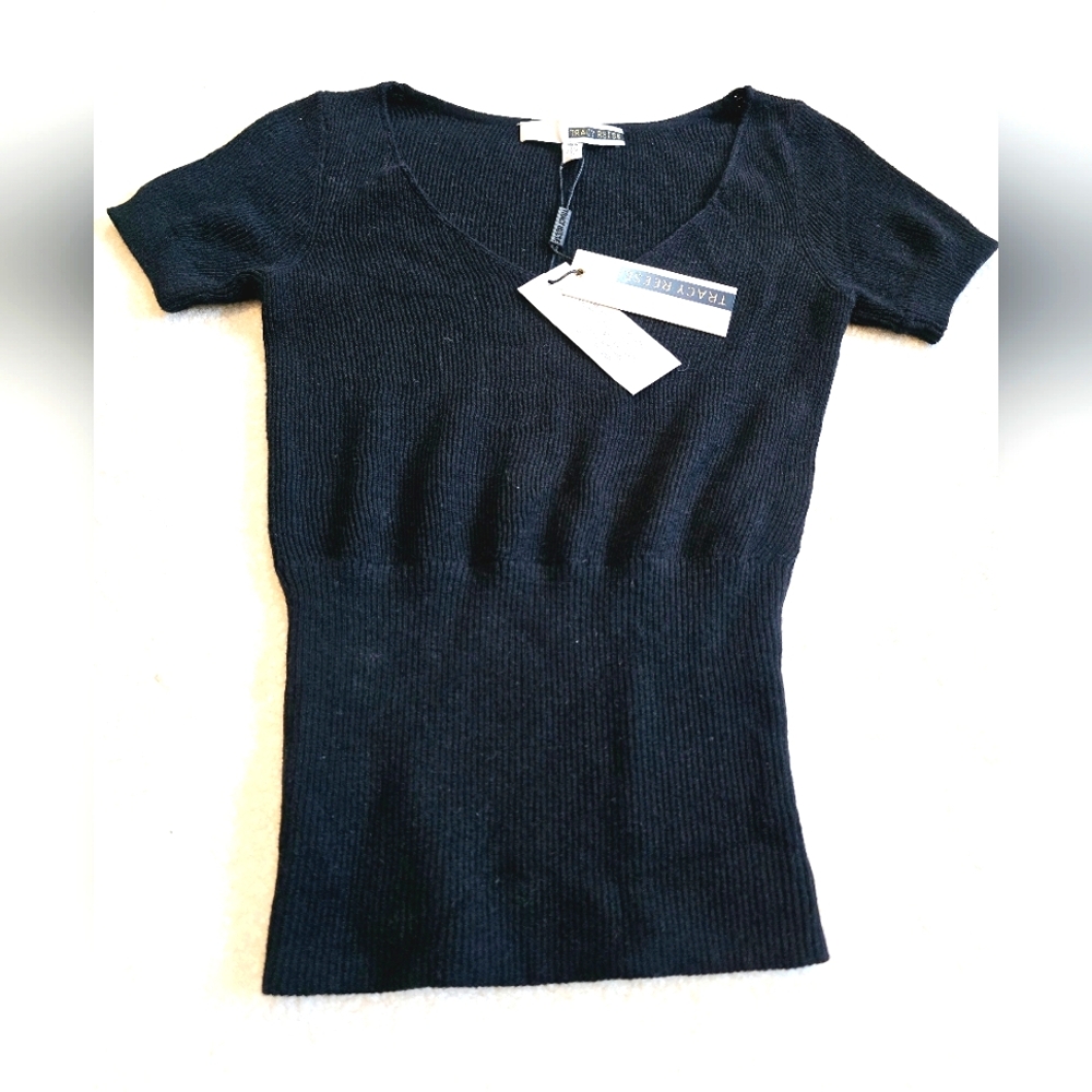 Retail $248 NEW Tracy Reese viscose black ribbed Fitted flattering stretchy top